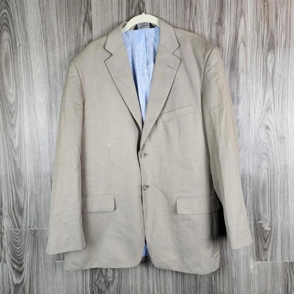 J. Ferrar Mens Tan Pinstripe Blazer Two Button Sport Coat Jacket 44R‎ Regular
